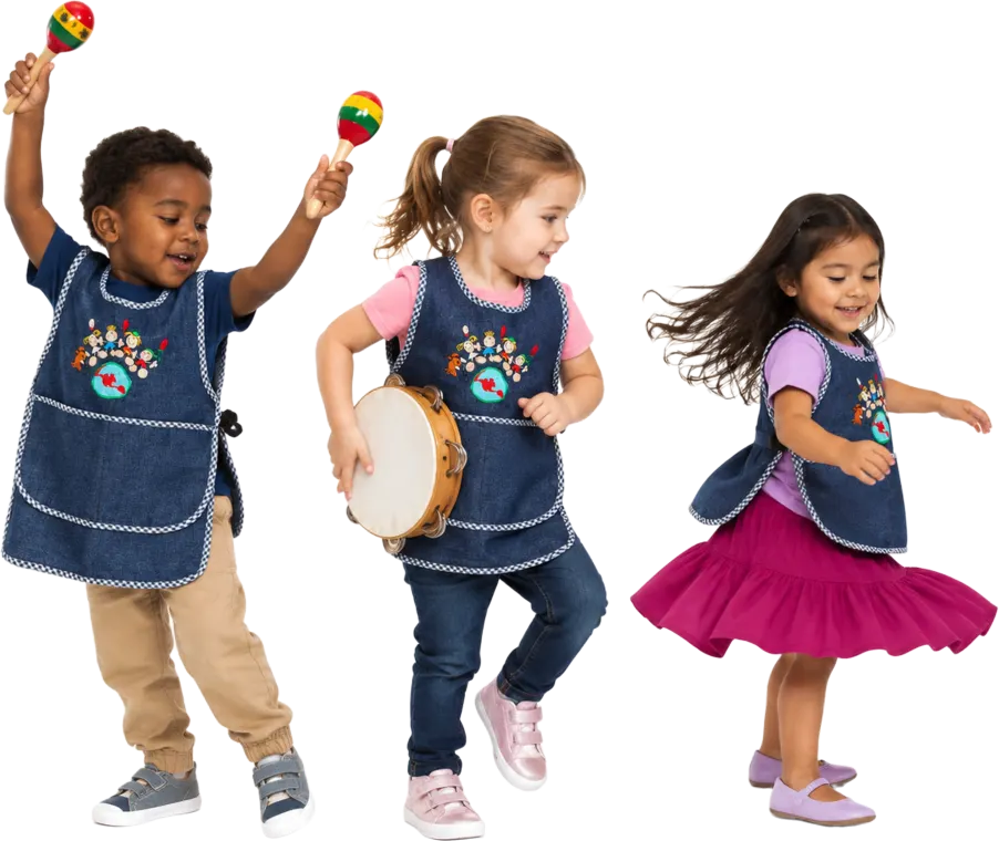 Children dancing and playing instruments