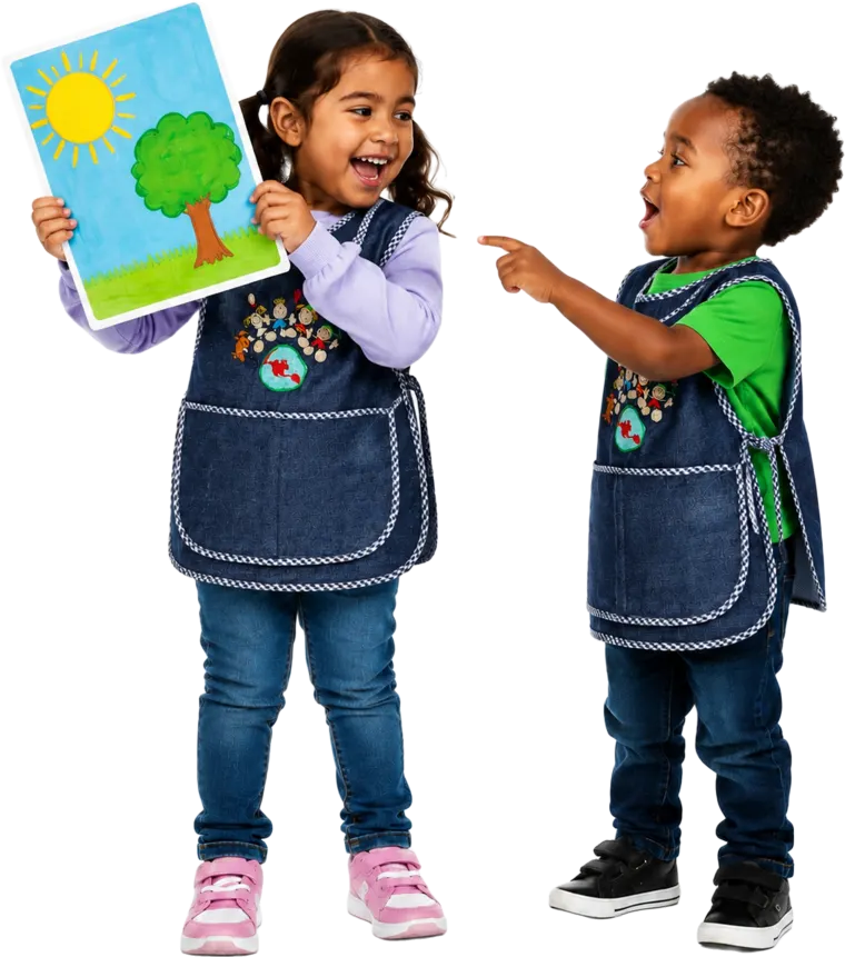 Children sharing a picture they made at Friday Club