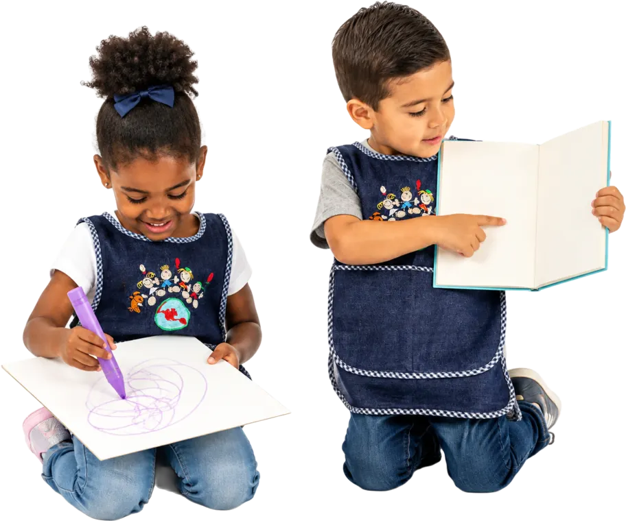 Children writing and reading together