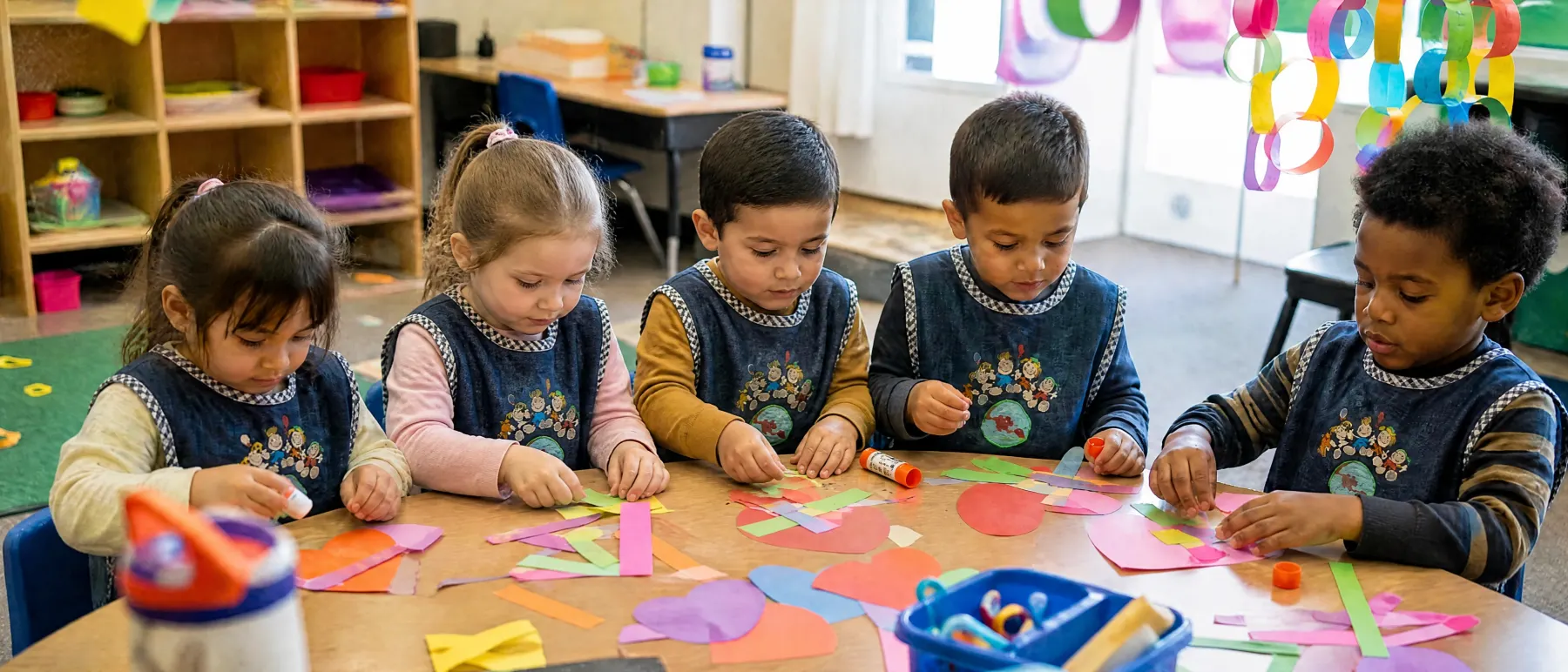 Children working together in Spanish at a classroom table