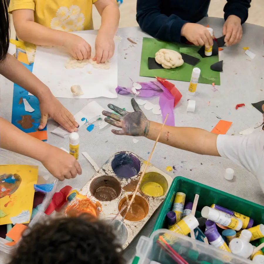 Children doing hands-on crafts at the Saturday workshop